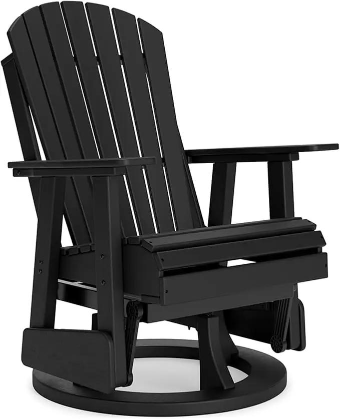 Signature Design by Ashley Hyland Wave Modern Weather Resistant HDPE Outdoor Swivel Glider Chair, Black by GreenHaven Gardens
