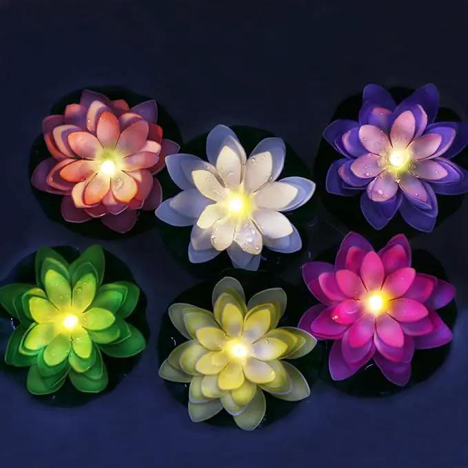 12 PCS Waterproof Floating Lotus Light - Diwali 5 Inch Floating Flower Light Battery Operated Water Activated Warm White Light Pool Flower Lamp Wedding,Anniversary,Garden Decoration(Mix-Color) by GreenHaven Gardens
