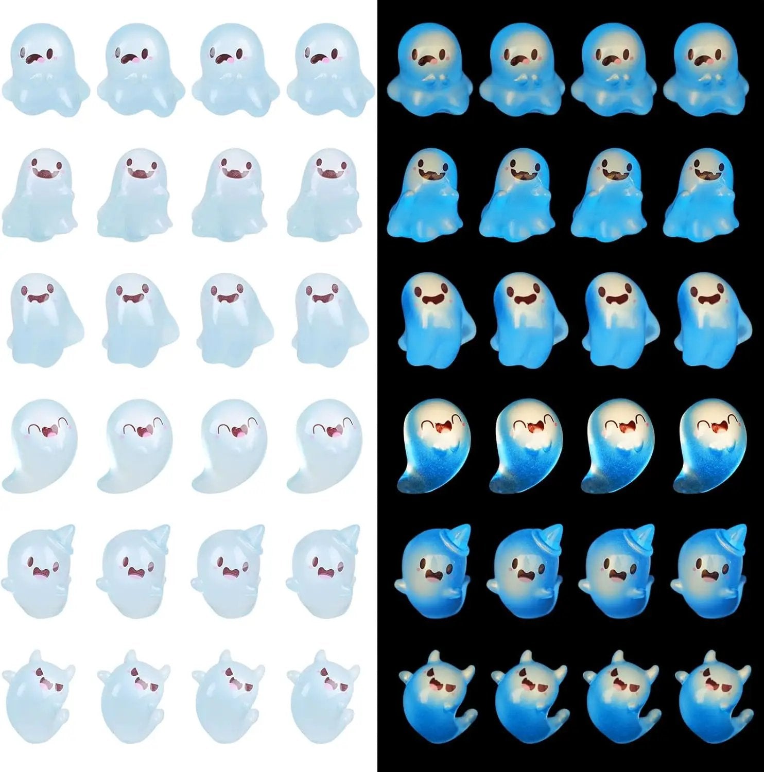 KIMOBER 24PCS Mini Luminous Ghost Miniature Figurines,Assorted Spooky Glow in Dark Resin Ghost Tiny Elf Figures for Fairy Garden Micro Landscape Decor Cake Topper Halloween(Assorted Ghost) by GreenHaven Gardens