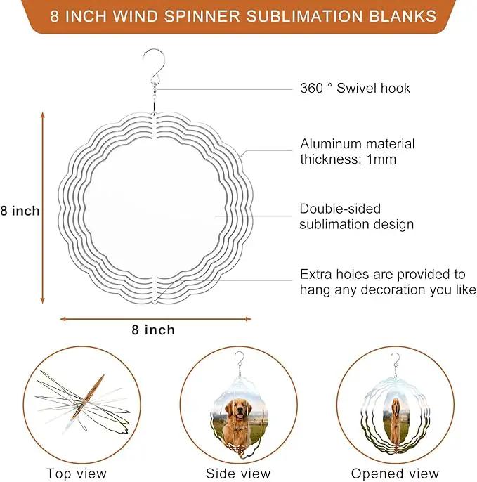 Remiawy Sublimation Wind Spinner Blanks, 8 Inch 5 Pack 3D Aluminum Metal Hanging Wind Spinners Sublimation Blanks Kinetic Sculpture DIY Crafts for Yard Garden Indoor Outdoor Porch Decoration Round by GreenHaven Gardens