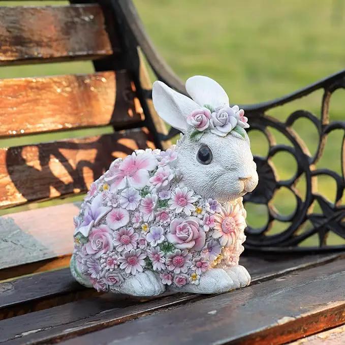 Rabbit Statue Outdoor Statues Bunny Figurines Garden Decor Resin Easter Decorations Bunnies Gifts Home House Kitchen Figurine Patio Lawn Yard Art Housewarming Funny Decoration (8inch) by GreenHaven Gardens