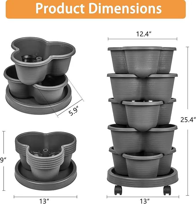 VECELO 5 Tier Vertical Garden Planter, Self Watering Stackable Planters with Wheels for Strawberries, Herbs, Flowers, Vegetables, Dark Gray by GreenHaven Gardens