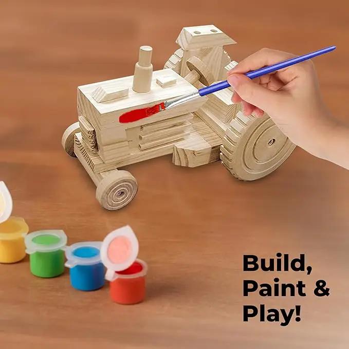 Kraftic Woodworking Building Kit for Kids, with 3 Educational DIY Carpentry Construction Wood Model Kit Toy Projects for Boys and Girls- Tractor, Bulldozer and Racing Car by GreenHaven Gardens