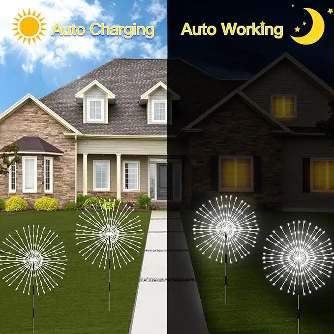 Solar Outdoor Lights,4 Pack 120 LED Waterproof Solar Firework Lights are 8 Modes Decorative Sparkles Stake Landscape Light,Garden Copper Wire Firework Lamp for Backyard Lawn Patio Decor(Cool White) by GreenHaven Gardens