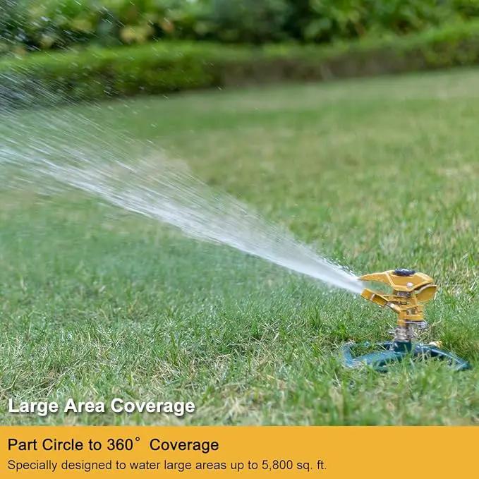 FANHAO Heavy Duty Pulsating Impact Lawn Sprinkler with Metal Base, 100% Metal Adjustable Circular Zinc Impulse Sprinkler for Yard Lawn, 360 Degree Large Area Coverage, Covers Up to 5800 sq. ft by GreenHaven Gardens