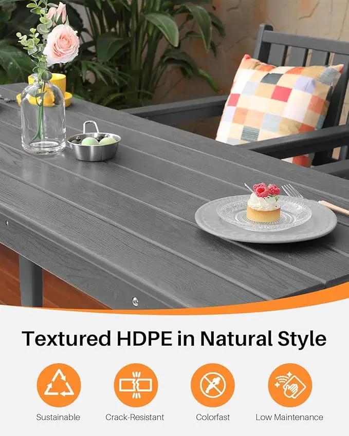 3 Pieces HDPE Outdoor Patio Bar Set, Rectangular Bar Height Table and Chairs Set, Patio Bar Stools Set, HDPE Outdoor Bar Table and Chairs Set for Balcony, Poolside, Porch, Smoke Gray by GreenHaven Gardens