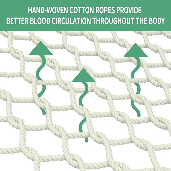 13FT Hammocks, Traditional Hand Woven Cotton Rope Hammock with Free Extension Chains for Outdoor Indoor Patio Yard 450 LSB Capacity for Two Person (Natural) by GreenHaven Gardens
