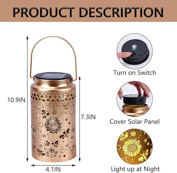 4 Pack Bee Solar Lanterns Outdoor Waterproof, Metal Hanging Lights Decorations for Garden Yard Lawn Patio, Bee Gifts for Women Mom Grandma Aunt Mother in Law Christmas by GreenHaven Gardens