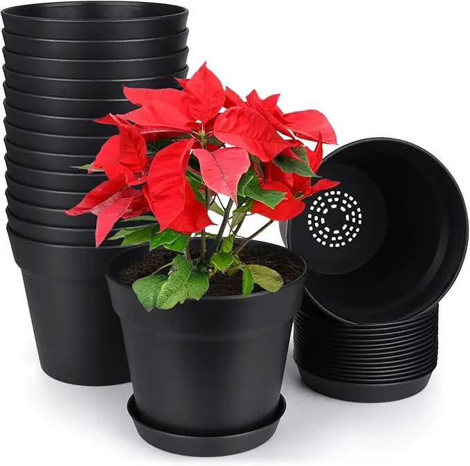 Homenote Pots for Plants, 15 Pack 6 Inch Plastic Planters with Multiple Drainage Holes and Tray,Plant Pots for All Home Garden Flowers Succulents (Black) by GreenHaven Gardens
