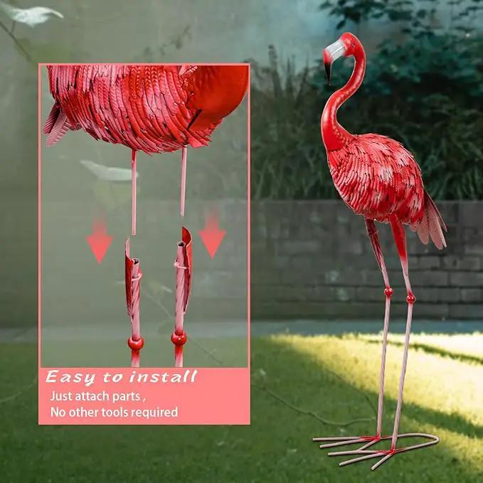 XONOR Metal Flamingo Garden Statues Large Red Flamingo Yard Art Outdoor Sculptures for Home Patio Lawn Backyard Décor, Set of 3 by GreenHaven Gardens
