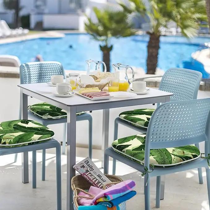 Indoor/Outdoor Chair Cushions 16x17 Inch, Patio Chair Cushions with Ties, All Weather Seat Cushions for Patio Furniture Home Garden Chair Use, Set of 4, Swaying Palms Green by GreenHaven Gardens