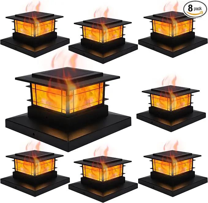 Dynaming 8 Pack Solar Flame Post Lights Outdoor, Solar Powered Fence Post Cap Lights, High Brightness Flickering Flame SMD LED Lighting Decor for Garden Deck Patio, 4x4, 5x5 or 6x6 Vinyl/Wooden Posts by GreenHaven Gardens