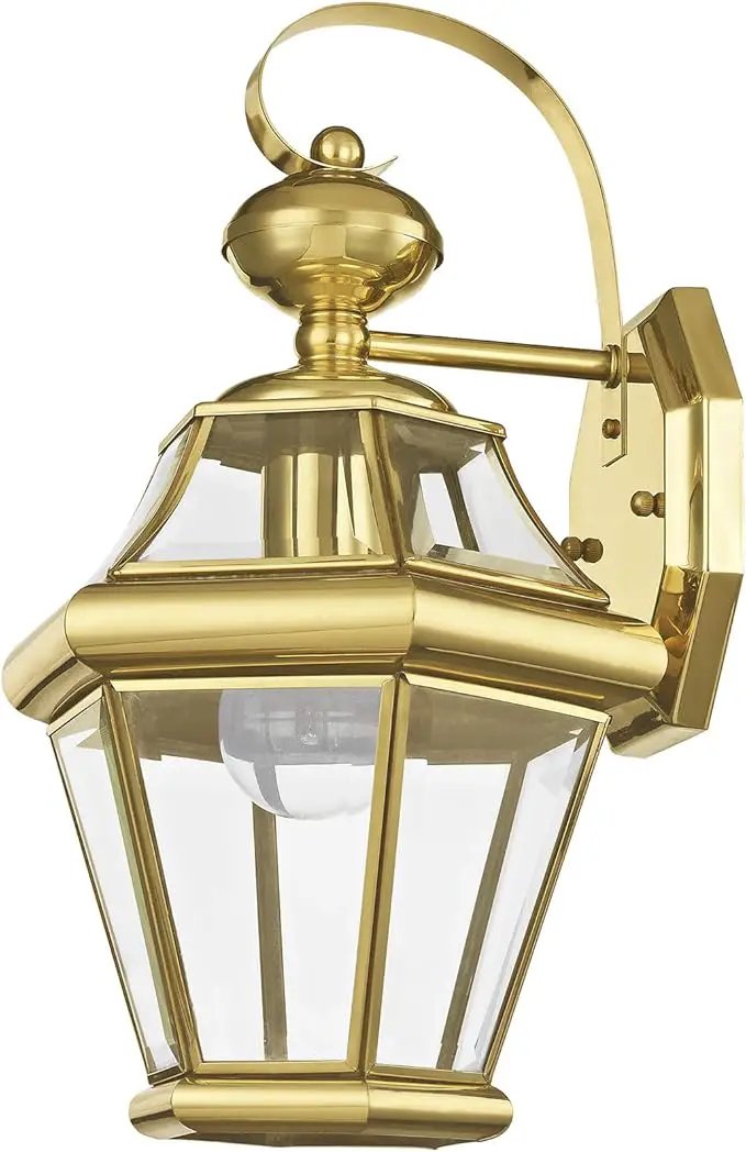 Livex Lighting 2161-02 Outdoor Wall Lantern with Clear Beveled Glass Shades, Polished Brass by GreenHaven Gardens
