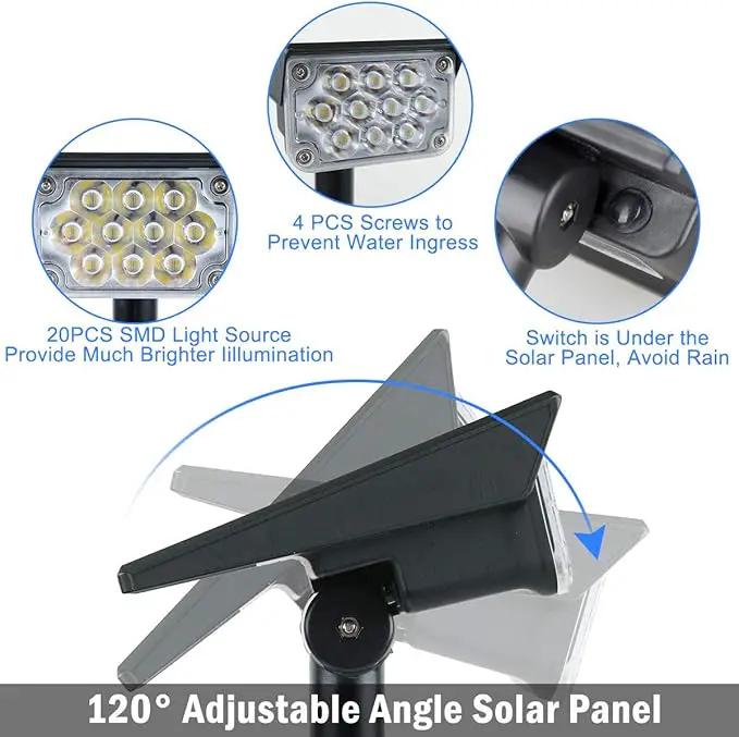 T-SUNUS 20 LED Solar Spotlights, IP65 Waterproof 2-in-1 Outdoor Solar Landscape Light for Yard Garden Driveway Porch Walkway Pool Patio 2 Pack Cold White by GreenHaven Gardens