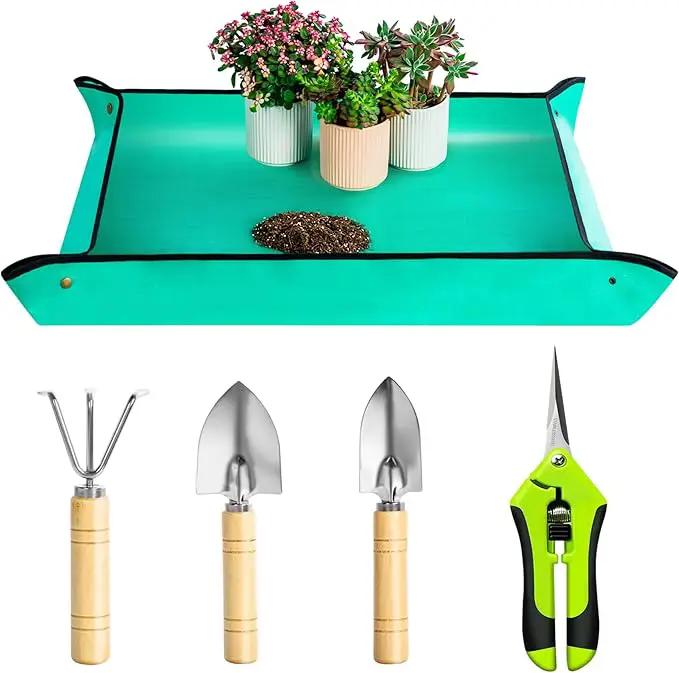 Plant Repotting Mat, 5Pcs Succulent Tools Mini Garden Small Gardening Tools Indoor, Pruning Shear Gardening Scissor, Hand kit for Bonsai, Cactus, Fairy, Houseplant Transplanting, Seedling by GreenHaven Gardens