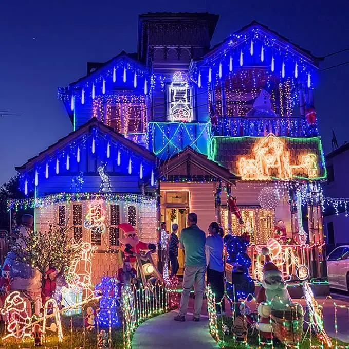 Christmas Lights, 16 Inch/40cm Meteor Shower Lights, Xmas Decorations for Outside Yard Party, LED Icicle Christmas Light Outdoor for Tree Porch House Holiday, UL Plug, Blue by GreenHaven Gardens