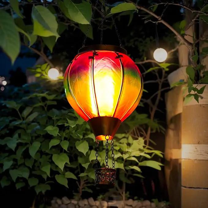 Solar Hot Air Balloon Lantern with Flame, Hanging Glass Hot Air Balloon Solar Lantern Waterproof, Decorative Outdoor Hot Air Balloon Solar Light for Outside Garden Patio (Purple Gradient) by GreenHaven Gardens