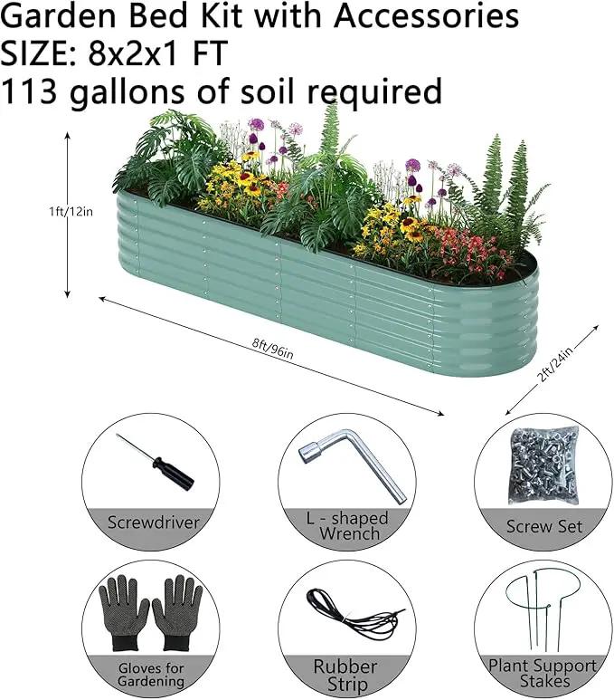 Galvanized Metal Planter Raised Garden Bed Kit for Gardening Outdoor，8x2x1ft Planter Grow Garden Box Raised Flower Bed，Long Vegetable Clearance Herb Raised Garden Beds for Gardening by GreenHaven Gardens
