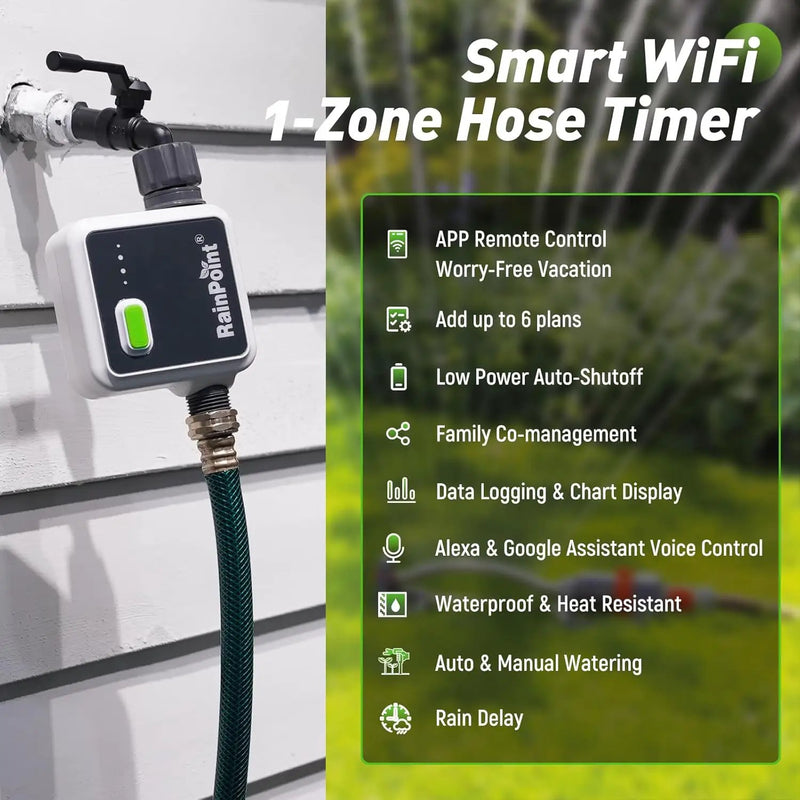 RAINPOINT 1-Zone Wireless Smart Water Timer for Garden Hose with Hub Outdoor Sprinkler Irrigation Rain Delay, APP Remote Control WiFi Valve for Faucet Automatic Schedules Lawn,Backyard,Pool by GreenHaven Gardens