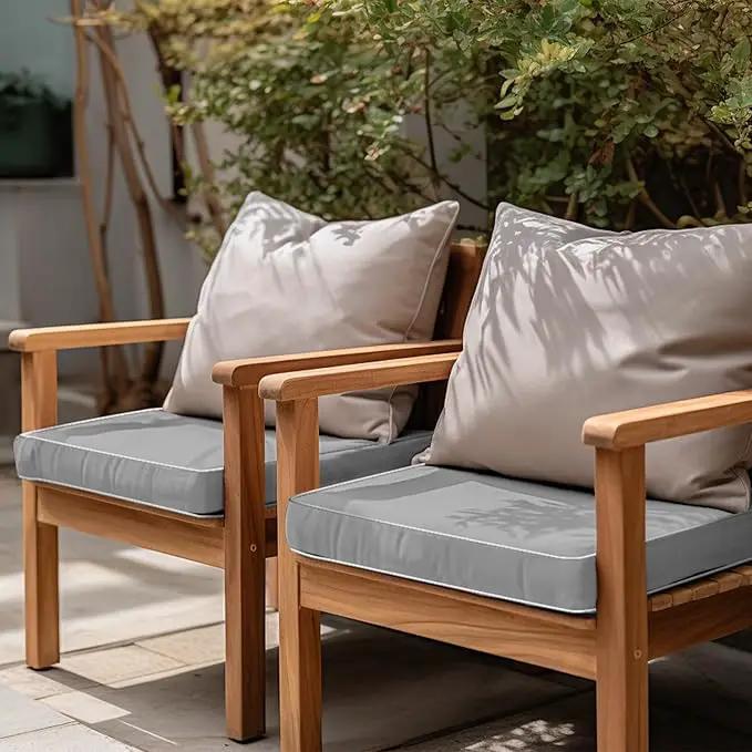 PNP FKJP 2 Pack Outdoor Chair Cushion 20" X 20" X 4", Waterproof Outdoor Seat Cushions with Non-Skid Ties,Grey (Cushion + Cover) by GreenHaven Gardens