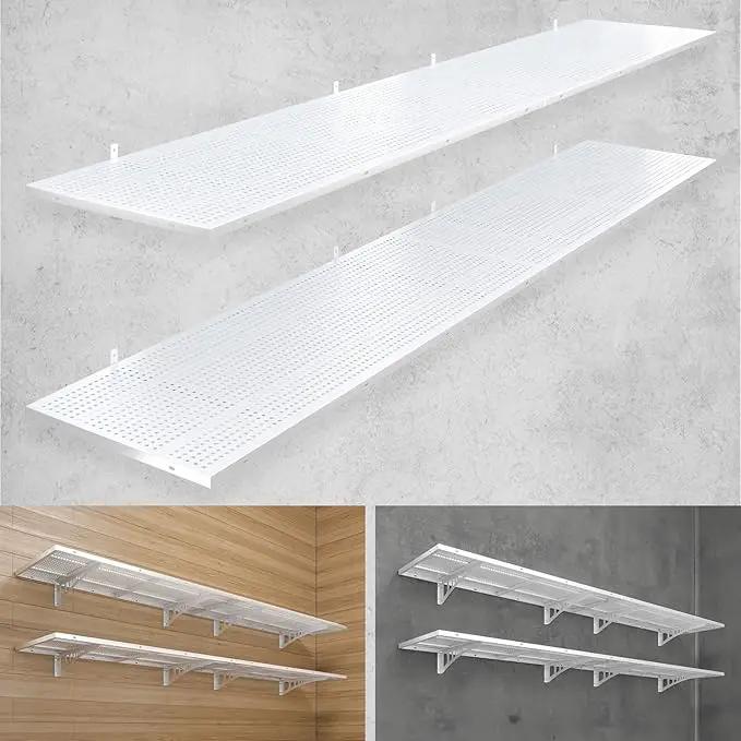 4-Pack 1.5x4ft Heavy Duty Garage Wall Shelving, 1000 lbs Load Capacity, Garage Storage Rack with Hooks, White by GreenHaven Gardens