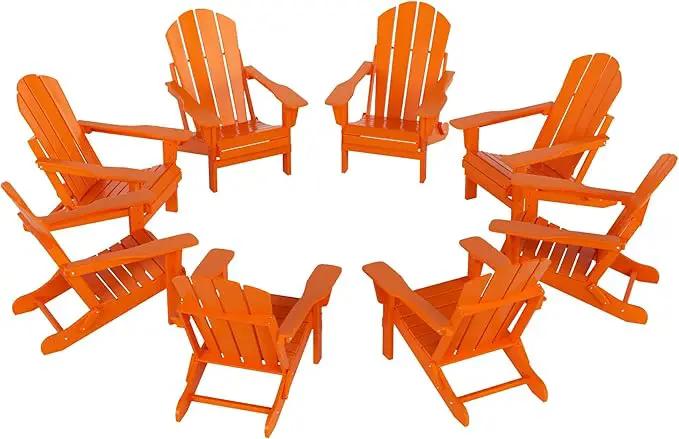 Westin Outdoors Laguna WO Outdoor Adirondack Folding Patio Chairs 8 PCS Set Retro Beach Aesthetic for Backyard, Lawn, Patio, Deck, Garden, Weather Resistant Polyethylene Plastic Lounger (Orange) by GreenHaven Gardens