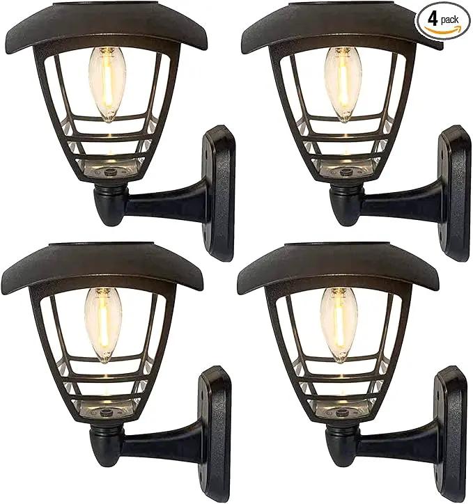 MAGGIFT 4 Pack Solar Powered Wall Lantern, Outdoor 10 Lumen LED Edison Bulb Warm White Solar Lights Wall Sconce with No Wiring Required, Fixture with Wall Mount Kit by GreenHaven Gardens