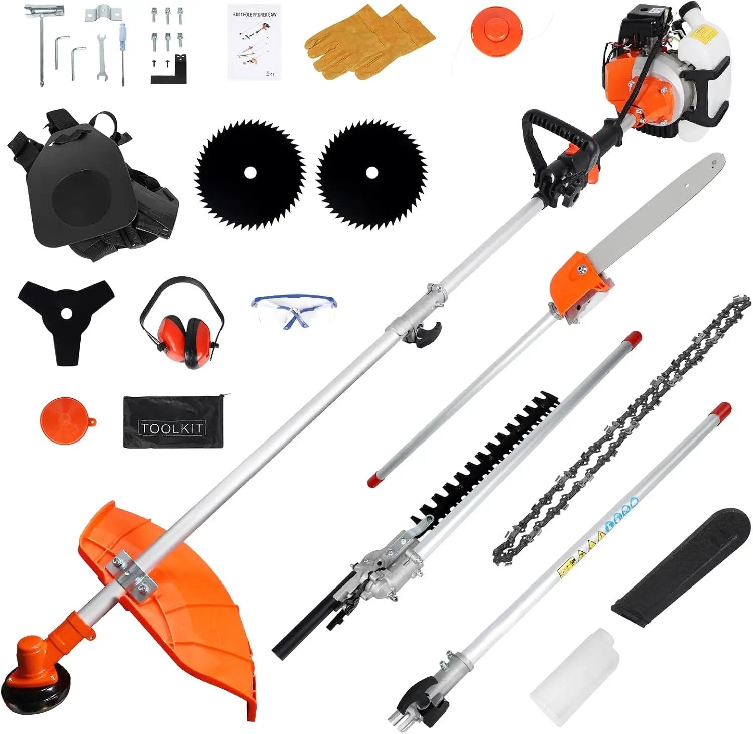 52cc Gas Weed Wacke, 6 in 1 Weed Eater 2-Stroke Gas String Trimmer Brush Cutter Gas Grass Trimmer Lawn Mower Grass Cutter by GreenHaven Gardens