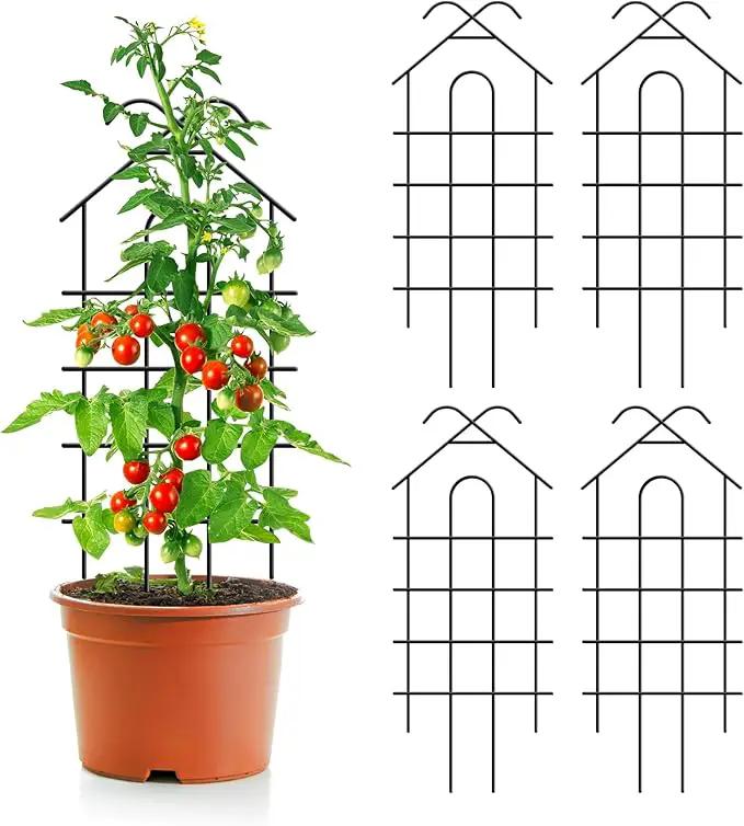 ARIFARO 32'' Metal Garden Trellis for Climbing Plants, Indoor/Outdoor Sturdy Plant Trellis for Potted Plants,House Plants, Climbing Vines, Pack of 4, Black by GreenHaven Gardens