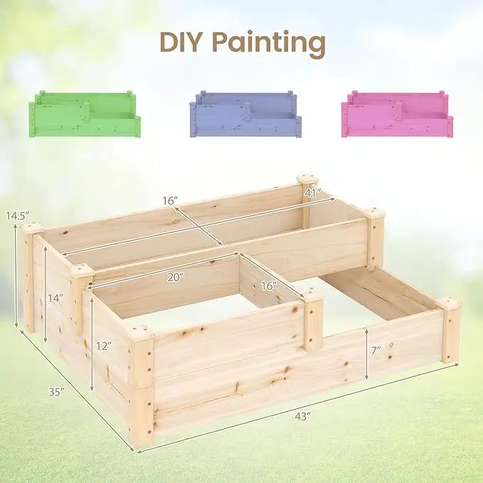 HAPPYGRILL 3-Tier Raised Garden Bed, Wood Elevated Planter Box w/Open-Ended Base, 3 Planting Depths& 2 Arrangement Options for Yard Lawn, Outdoor Planter Raised Beds for Vegetables Herbs Fruits by GreenHaven Gardens