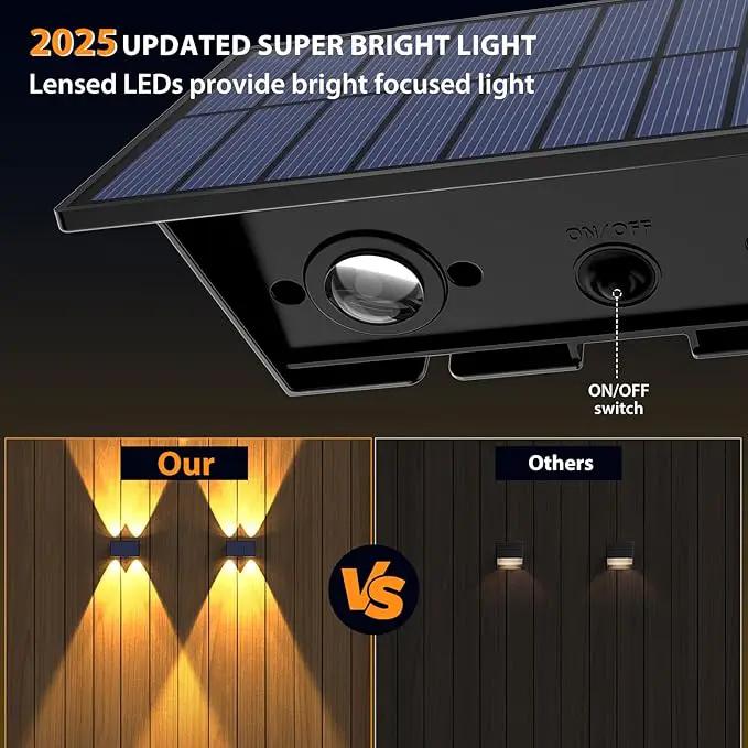 Solar Fence Lights,6Pack Solar Lights Outdoor Warm White + RGB Up & Down Waterproof 100 Lumens Dusk to Dawn for Wall/Backyard/Pool/Railing/Patio/Porch/Step by GreenHaven Gardens