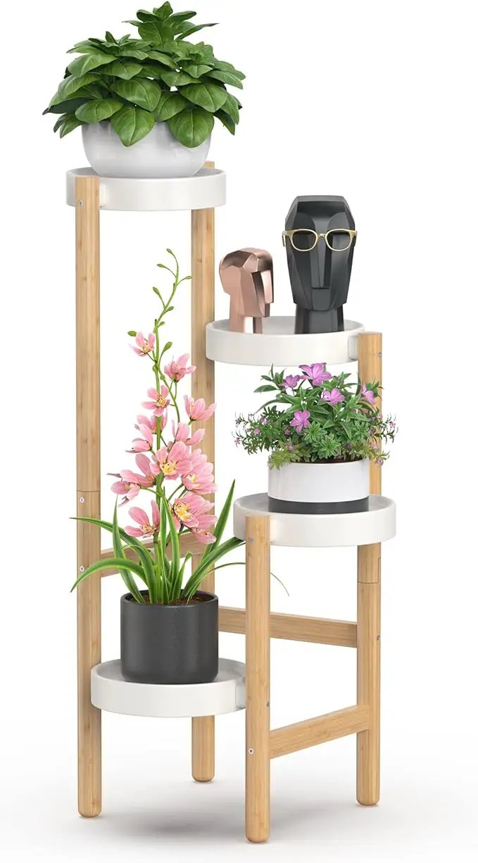 Wisuce Bamboo Plant Stands Indoor, 4 Tier Tall Corner Plant Stand Holder & Plant Display Rack for Outdoor Garden Indoor Home (4 Tier -2) by GreenHaven Gardens