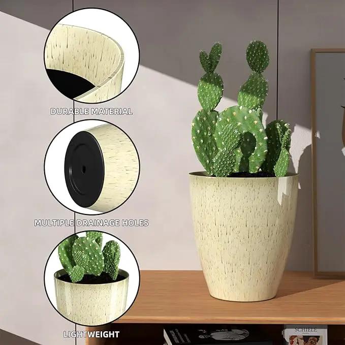 QCQHDU Plant Pots Set of 2 Pack,10 Inch Plant Pot for Indoor and Outdoor Plants with Drainage Hole,Flower Pots Modern Decorative Planter for Garden Plants (Beige) by GreenHaven Gardens