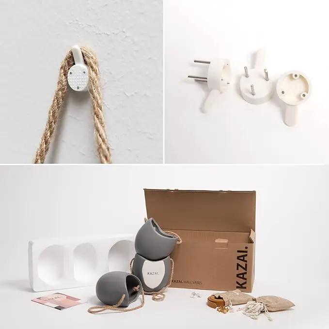 Wall Planters -Ellie- | Hanging Ceramic Plant Pots 3 Pieces | Wall Decoration for Indoors, Balcony and Garden | Grey (Matte) by GreenHaven Gardens