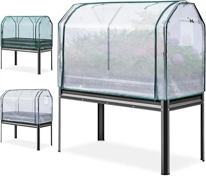 KING BIRD Large Raised Garden Bed with Cover & Netting Galvanized Elevated Planter Box with Legs 48×24×56 in for Backyard, Patio, Balcony, 400lb Capacity, Dark Grey by GreenHaven Gardens