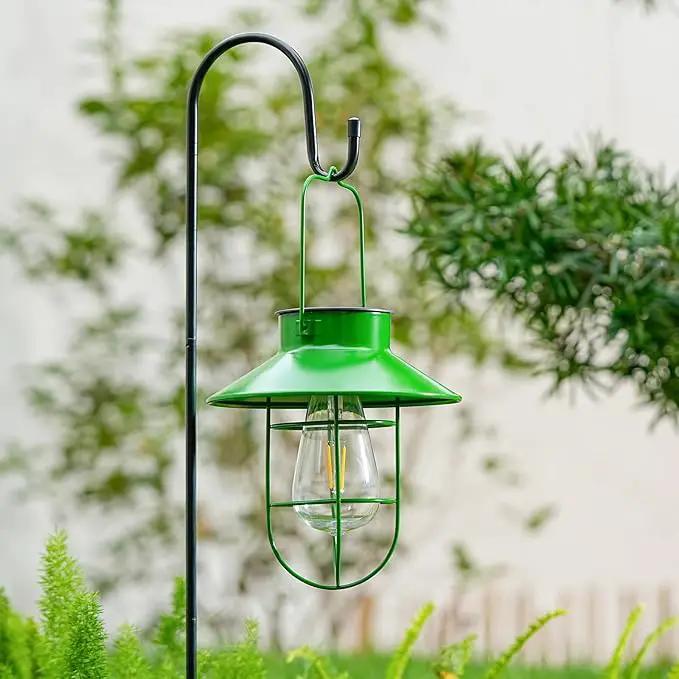 Solar Lights Lantern Lamp with Shepherd Hook, Solar Metal Lanterns, Outdoor Lights Decor,Edison Bulb Lights for Garden ,Outside Decor for Pathways,Patio, Lawn, or Landscaping(Green) by GreenHaven Gardens