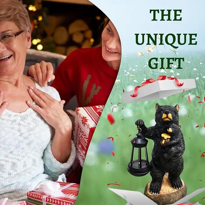 Garden Statues Bear with Solar Lantern, Outdoor Bear Figurines Decorations for Patio Yard Lawn Ornaments, Gifts for Mom/Grandma Birthday Housewarming by GreenHaven Gardens