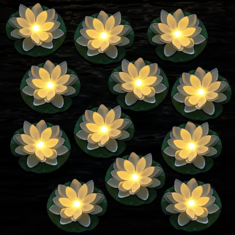 12 PCS Waterproof Floating Lotus Light - 6'' Floating Flower Light Battery Operated Water Activated Warm White Pool Flower Lamp Wedding Anniversary Garden Decoration(6 Inch, White) by GreenHaven Gardens