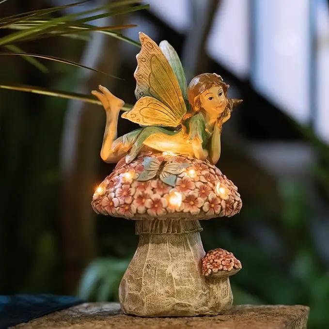 Garden Fairy Decor for Outside, Fairy Garden,Flower Fairy Outdoor Statue,Solar Powered Resin Ornaments,Patio Lawn Yard Porch, Garden Fairy Figurines for Home Garden Gifts,8.66inches Tall by GreenHaven Gardens