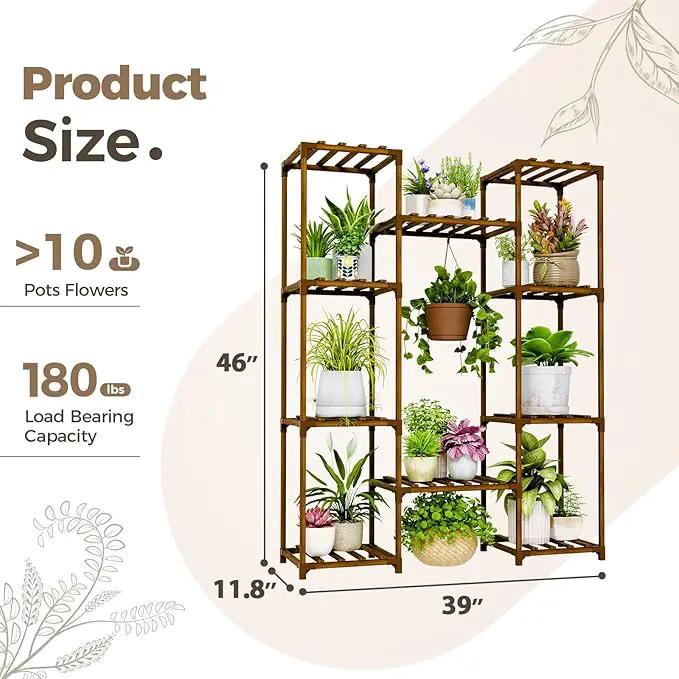 Bamworld Plant Stand Indoor Outdoor Hanging Shelf for Multiple Plants Tall Large Holder for Living Room Patio Balcony Garden (A-Cabinet-Wider) by GreenHaven Gardens