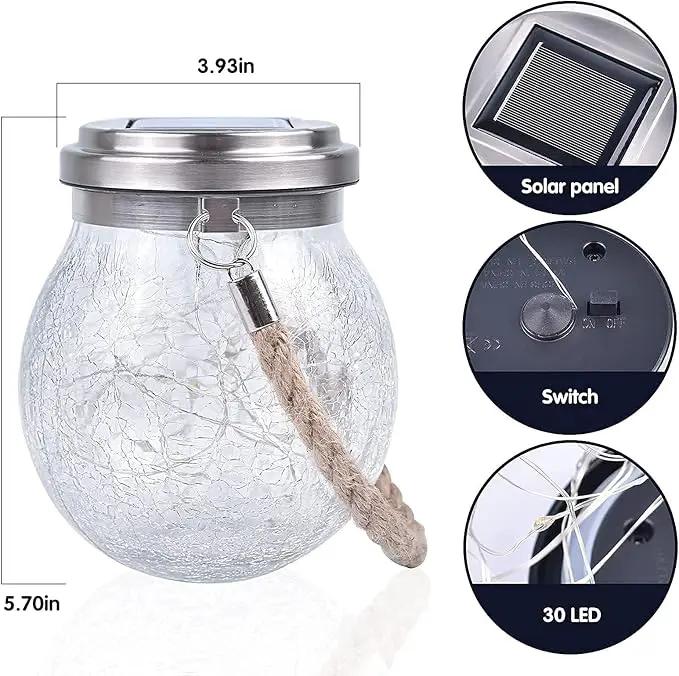 Solar Lantern Crackle Glass Ball, 2 Pack Garden Hanging Solar Lights Outdoor Waterproof Lanterns with 30 Warm White LED for Outdoor Decor Patio Yard Lawn Pathway by GreenHaven Gardens