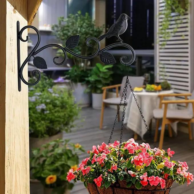 Hanging Plants Bracket 12" Bird Planter Outdoor Hooks Hangers for Flower Baskets Pot Bird Feeder Wind Chimes Lanterns Patio Garden Outdoor Indoor Metal Black, 4 Packs by GreenHaven Gardens