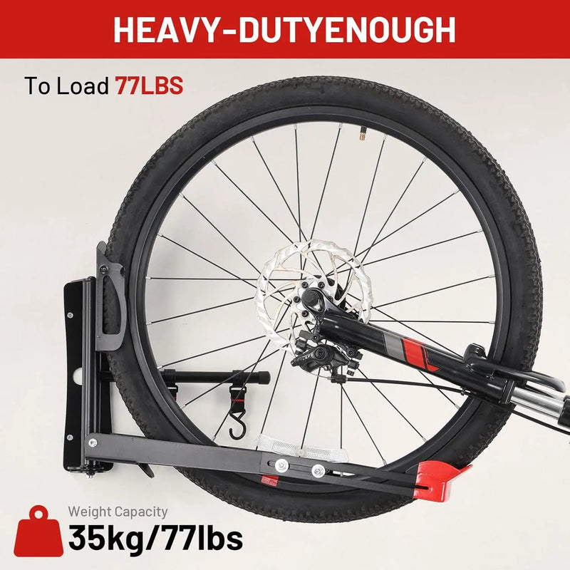 Bike Wall Mount Rack Adjustable & Foldable Garage Bike Rack with Swivel Design & 2 Storage Hooks, Fits 20"-29" Bikes, Holds Up to 77 lbs, Easy Install & Space-Saving Bike Storage 2 Pack by GreenHaven Gardens
