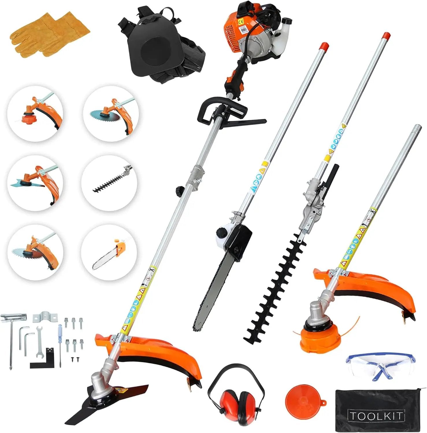 52cc Gas Trimmer Weed Eater, 6 in 1 String Trimmer, Wheeled Edger, Hedge Trimmer and Brush Cutter Blade for Quick Weed Grass Cleaning Crop Seed Soil Protection Tools by GreenHaven Gardens