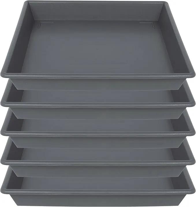 Square Plant Saucer 14 Inch 5 Pack，Plant Stand Plant Trays for Pots Heavy Duty Gray Plastic Plant Saucers for Indoors Outdoors, Flower Pot No Holes Plant Lover Gardening Gifts by GreenHaven Gardens