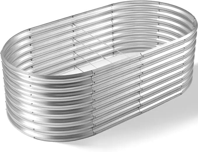 Land Guard Galvanized Planter Raised Beds, 6×3×1.99ft Galvanized Water Trough, Keyhole Raised Garden Bed Metal Galvanized by GreenHaven Gardens