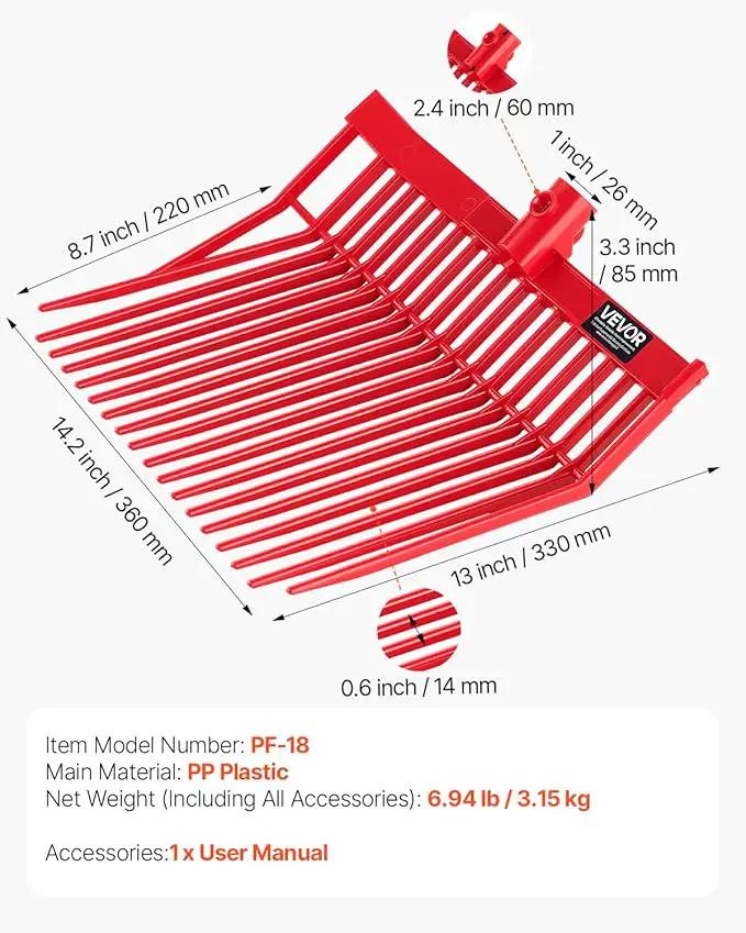 VEVOR 6PCS Manure Fork Replacement Head, 18 Angled Tines Horse Manure Fork Head, Durable Plastic Pitchfork Heads, Horse Mulch Rake for Picking up Stable Stall Muck Grass Hay Cleaning Farm Work by GreenHaven Gardens