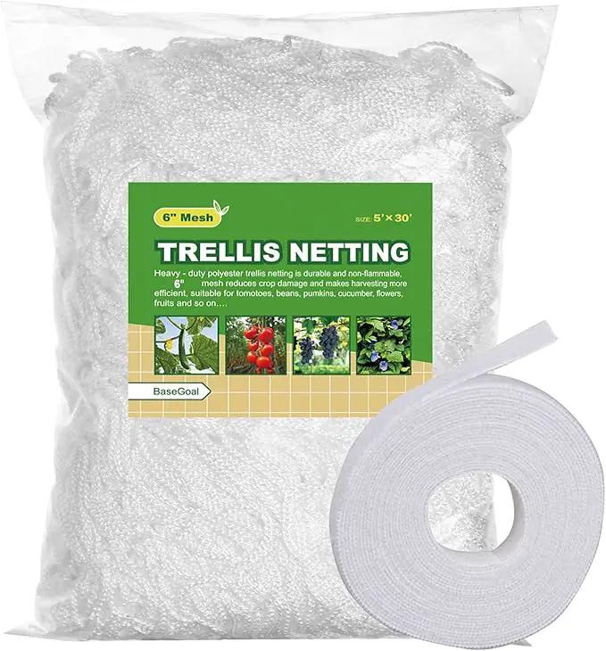 All-Weather Trellis Netting Mesh Plant Garden Vine Growing Flexible String Net (6" Mesh ployester, 5' Wx 30'L) by GreenHaven Gardens