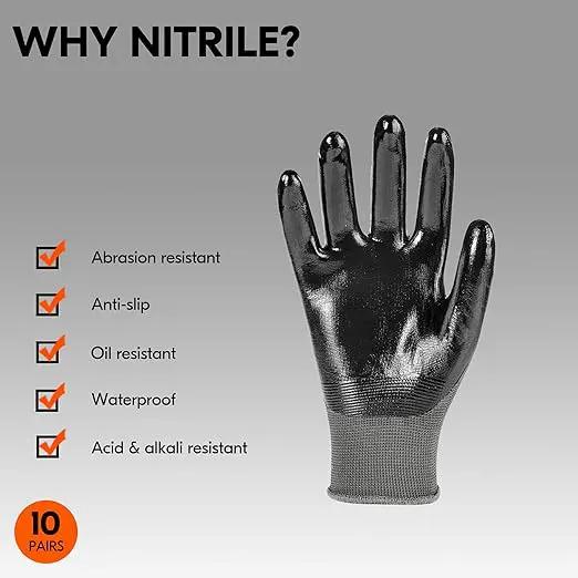 Vgo... 10-Pairs Safety Work Gloves, Gardening Gloves, Non-slip Nitrile coating, Dipping Gloves (Size XL, Gray, NT2110) by GreenHaven Gardens
