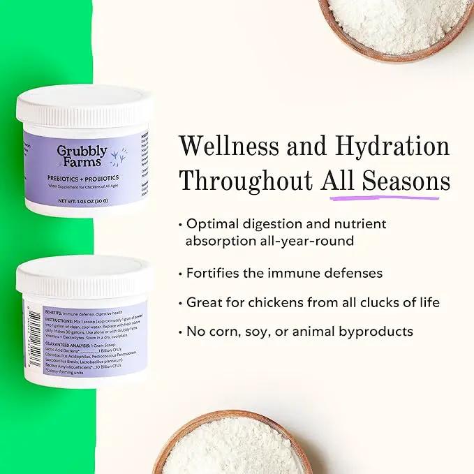 Grubbly Farms Prebiotics + Probiotics for Chickens (30 Day) by GreenHaven Gardens